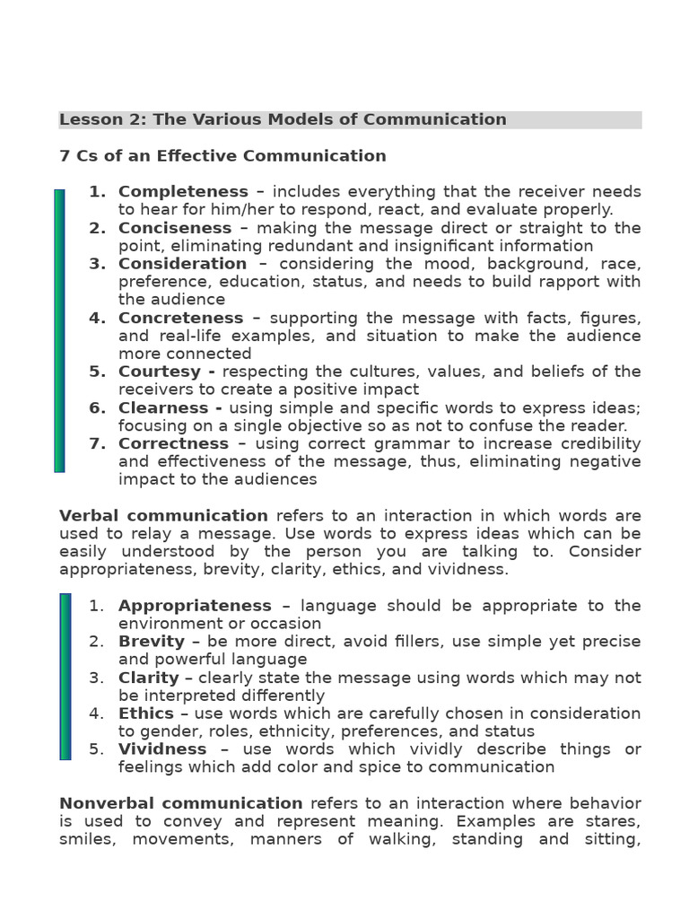 7 cs of an effective communication and models of communication pdf