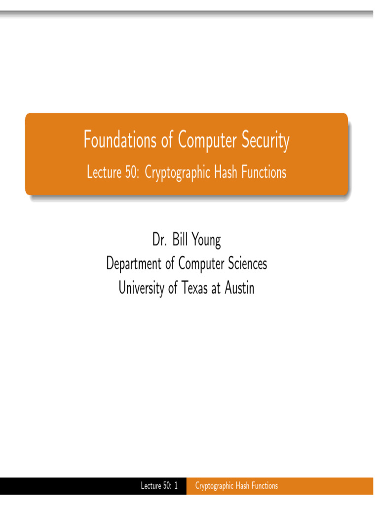 HASH FUNCTIONS Lecture50 | PDF | Cryptography | Computers