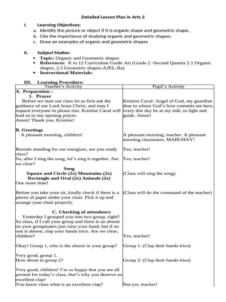 Detailed Lesson Plan In Arts 2 Pdf