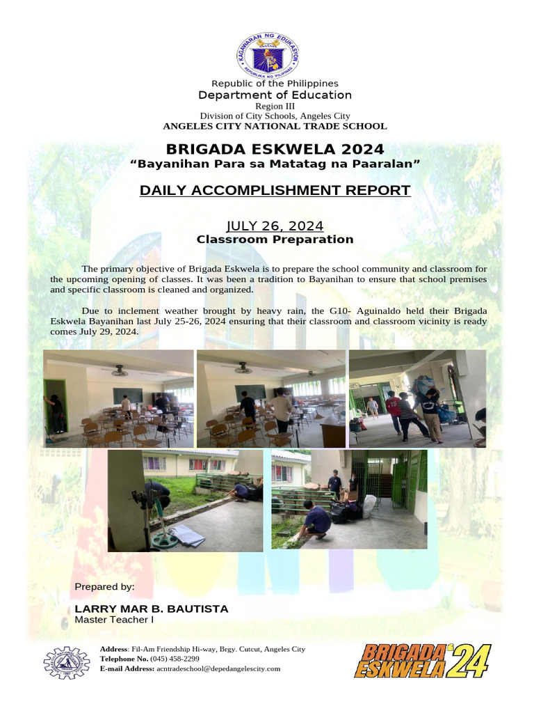 Brigada Eskwela 2024 Accomplishment Report | PDF