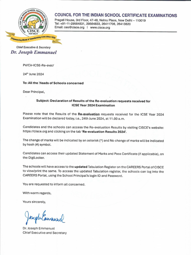Declaration of Results Re Evaluation | PDF
