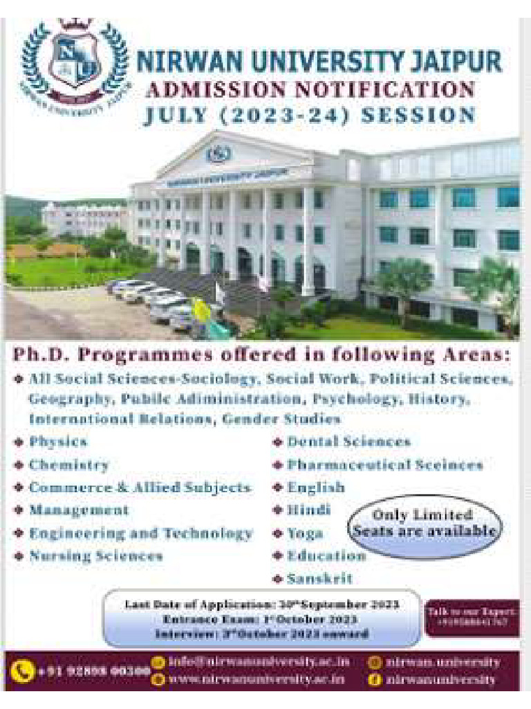 PHD Admission Notification 2023 24 | PDF