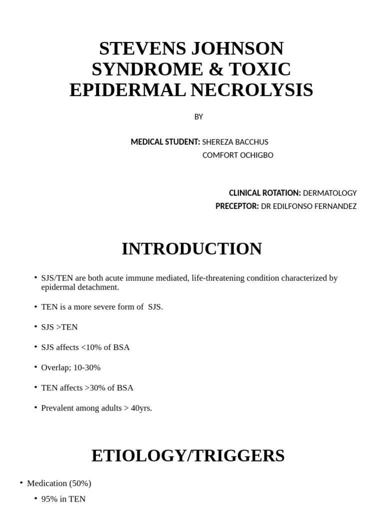 Stevens Johnson Syndrome & Toxic Epidermal Necrolysis | PDF | Medical ...