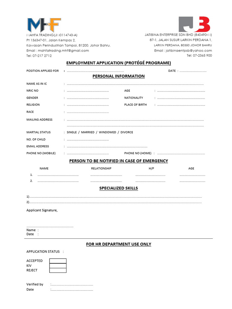 Employment Application Protege | PDF