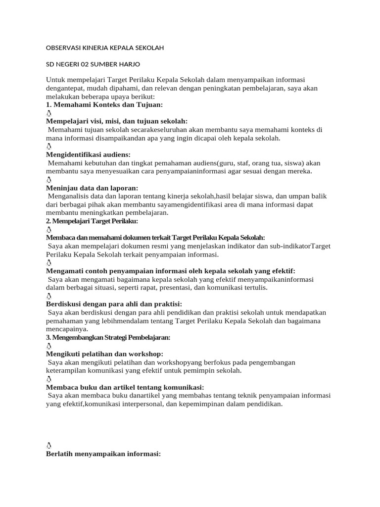 Observasi Kinerja Kepala Sekolah Pdf