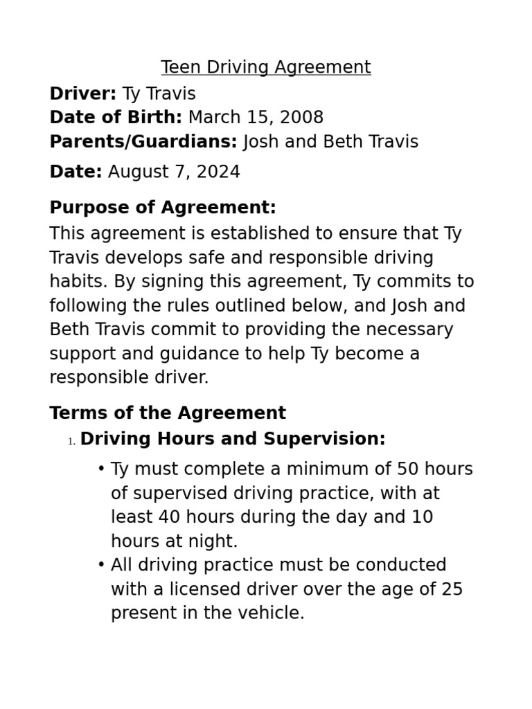 Driving Agreement For Teen | PDF
