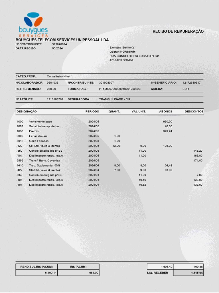 Recibo de Remuneracao 052024 | PDF
