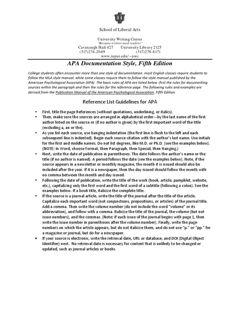APA Documentation 5th Edition Citation Apa Style