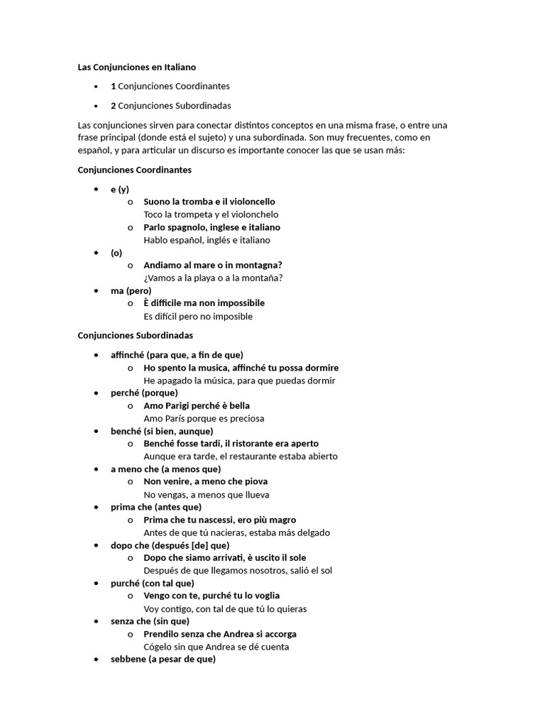 Las conjunciones en italiano pdf