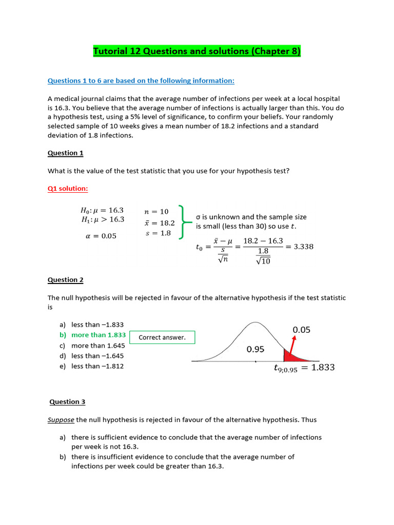 Hypothesis Testing Tutorial: Questions & Solutions | PDF | Statistical ...