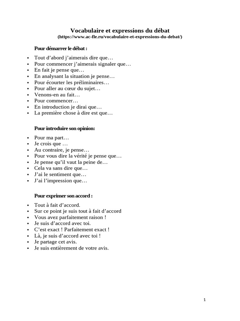 Vocabulaire du débat en français | PDF | Développement personnel