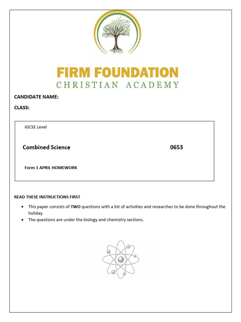 Form 1 April Science Homework | PDF