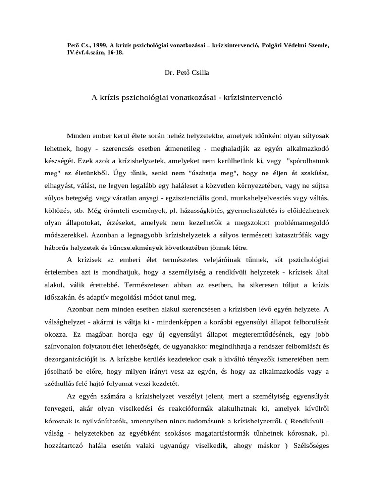 Krizis-Krizisintervencio Peto Csilla | PDF