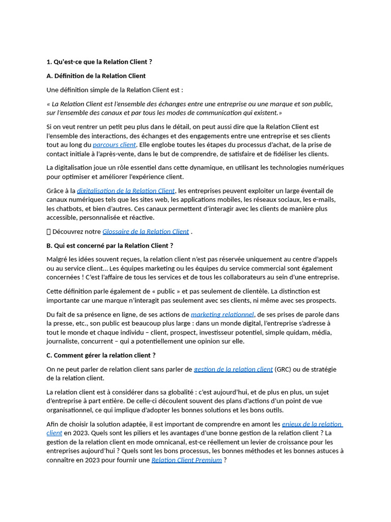 Définition de La Relation Client | PDF