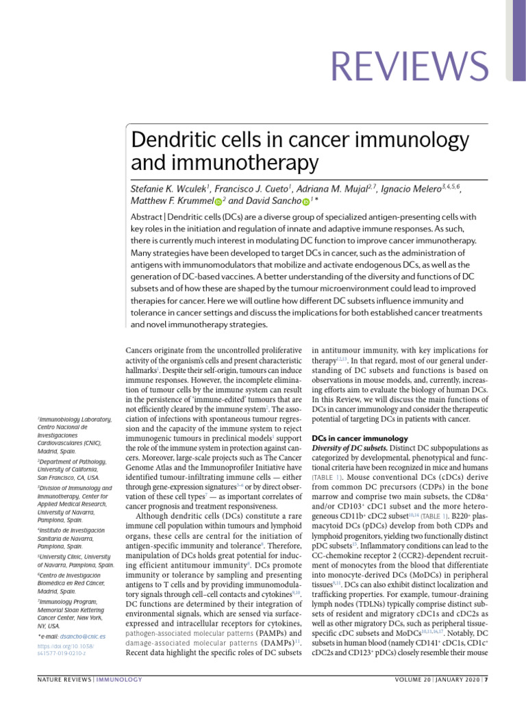 Dendritic Cells In Cancer Immunology And Immunotherapy Pdf