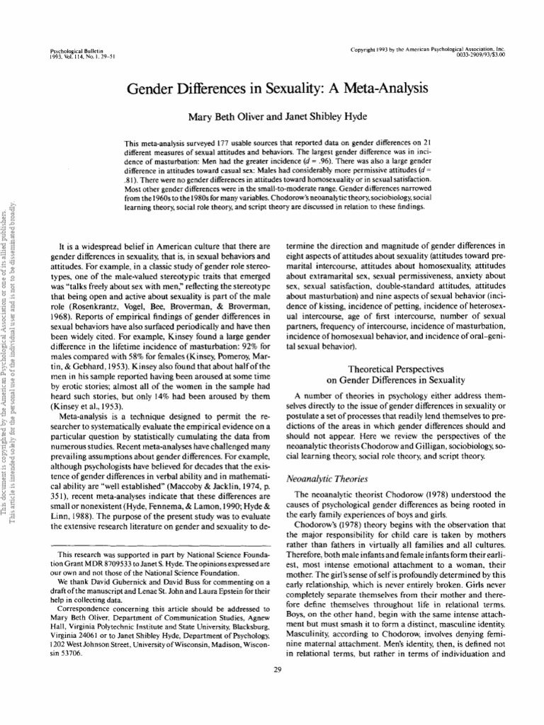 Gender Differences in Sexuality A Meta A | PDF
