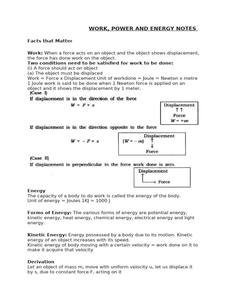 Work, Energy and Power Notes | PDF