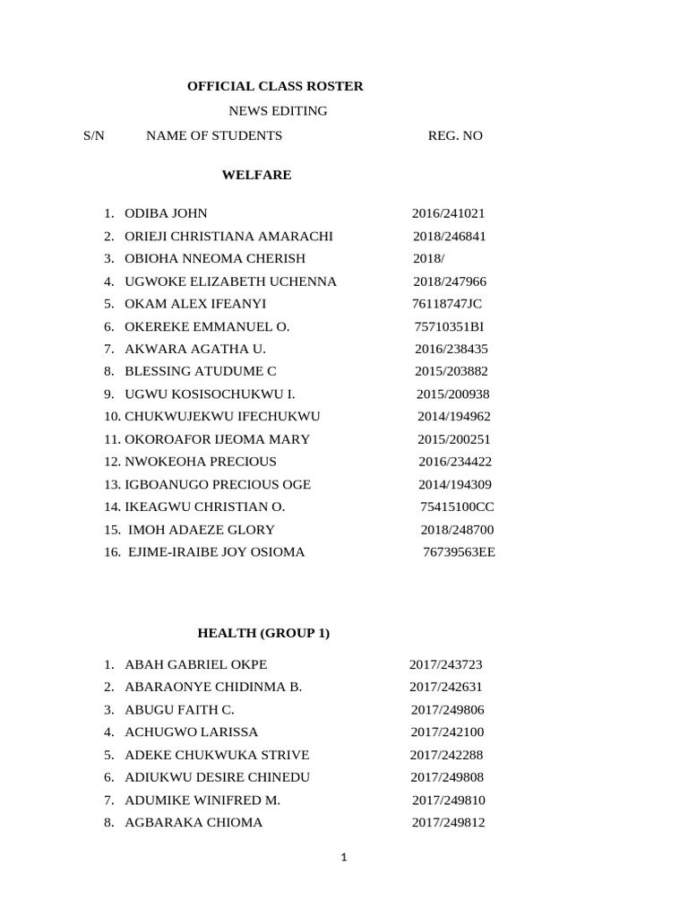 (Updated) Class Roster - News Editing | PDF