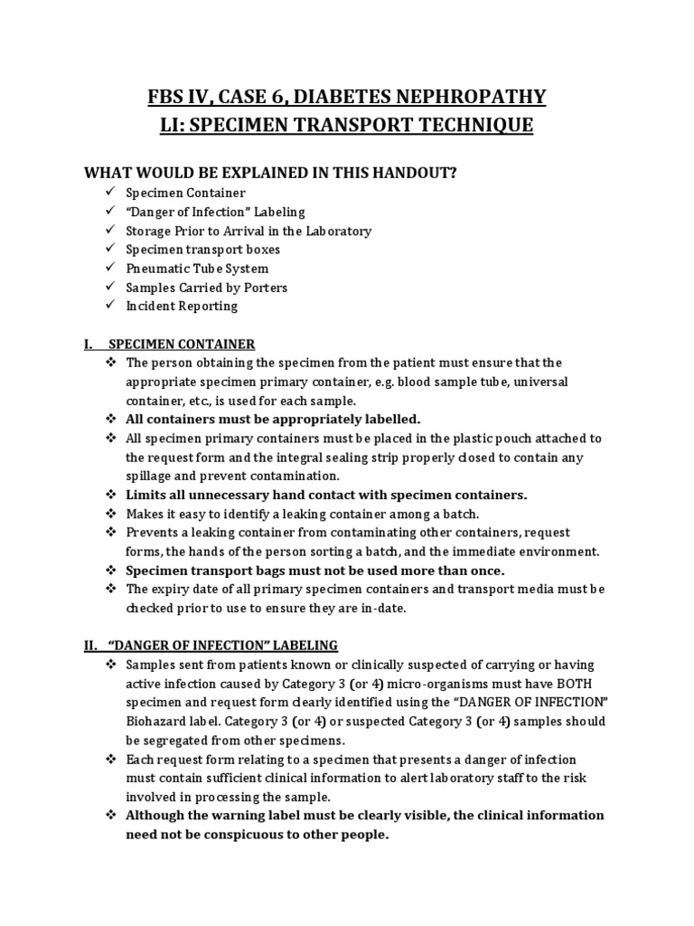 Specimen Transport PDF Infection Medicine