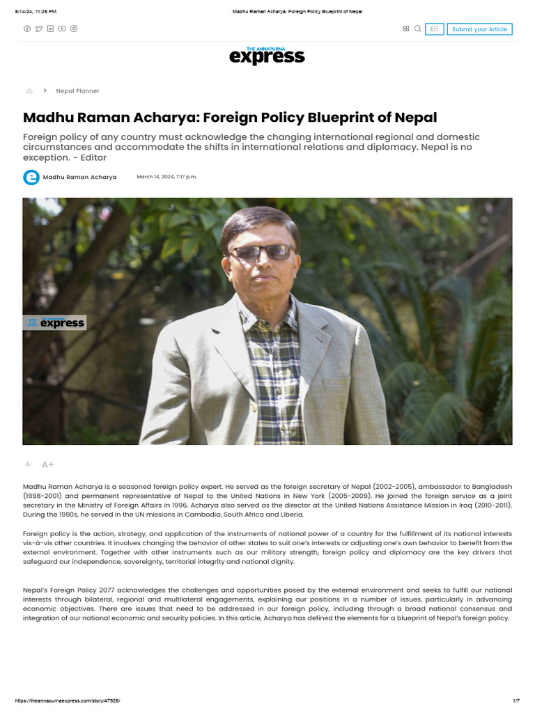 Madhu Raman Acharya - Foreign Policy Blueprint of Nepal | PDF
