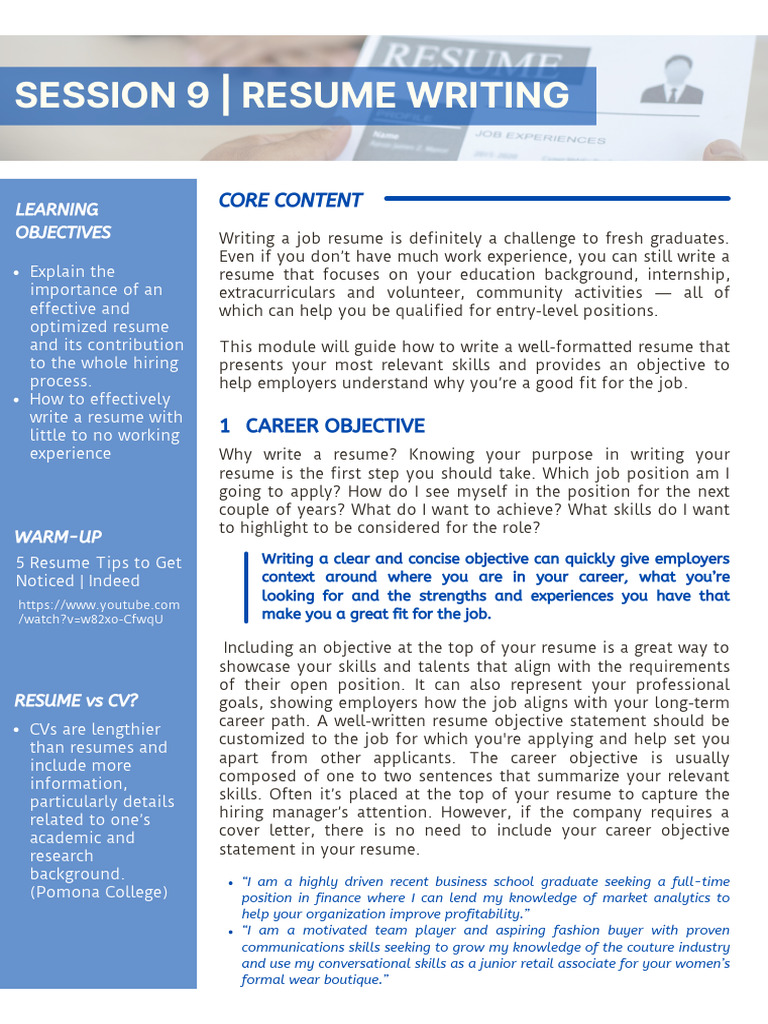 PRELIMS Topic - Resume Writing | PDF