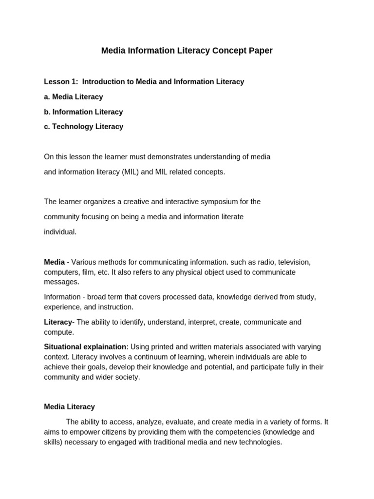 Media Information Literacy Concept Paper | PDF