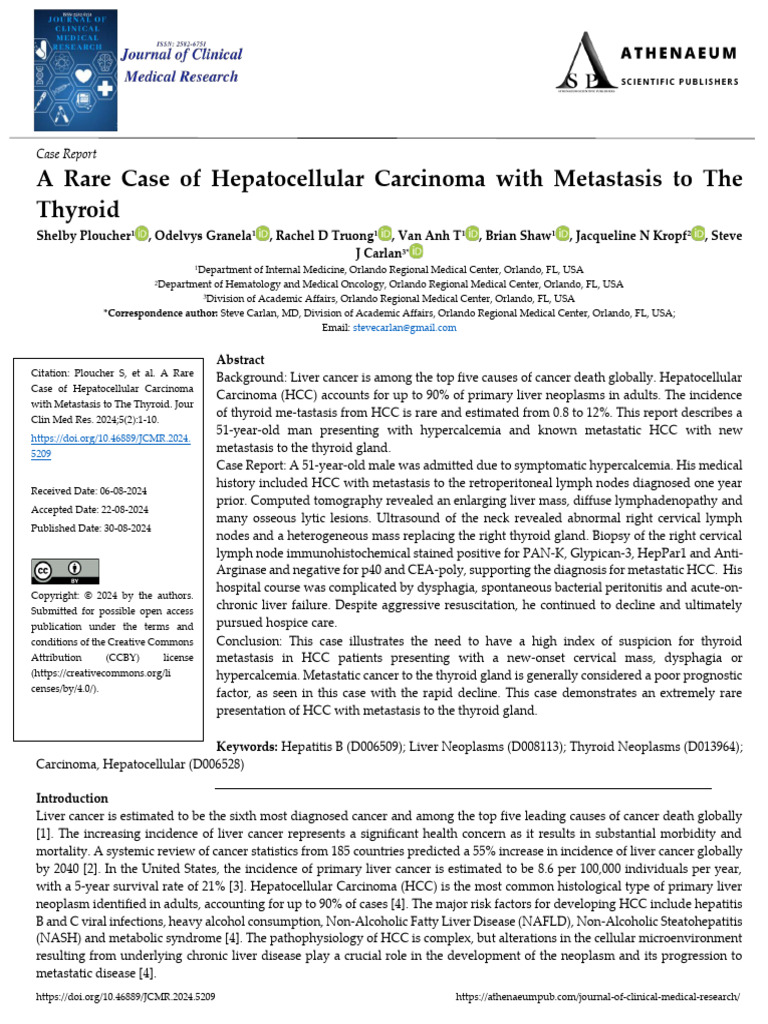 A Rare Case of Hepatocellular Carcinoma With Metastasis To The Thyroid ...