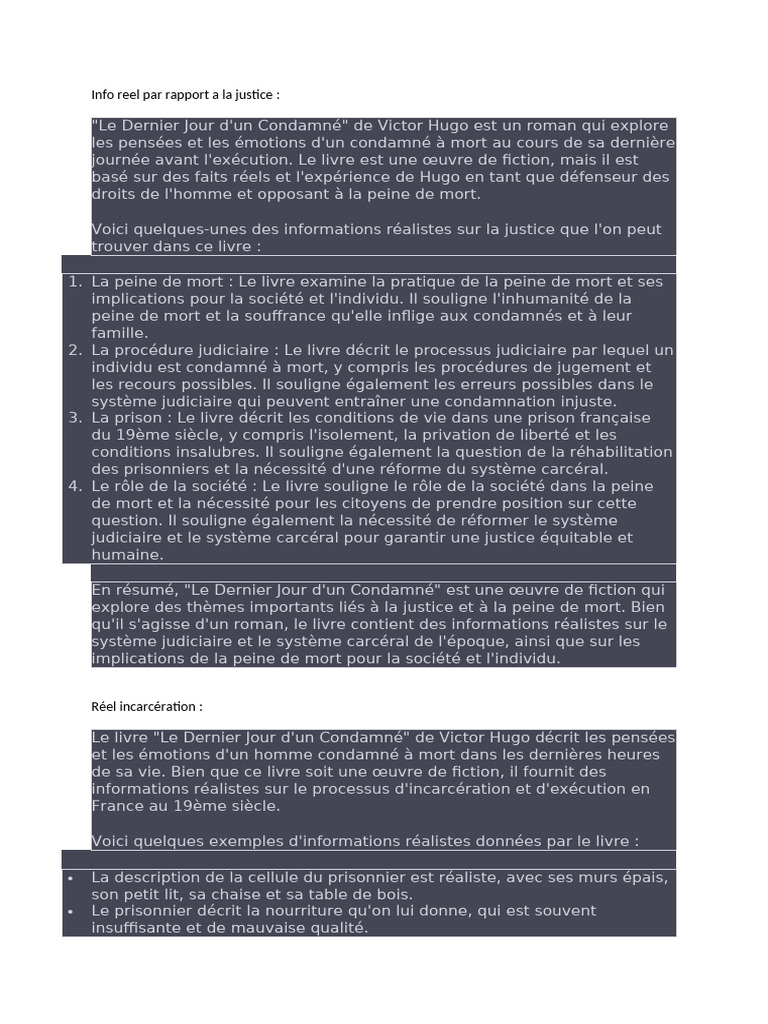 Dernier Jour d'un Condamné : Justice et Peine | PDF | Peine capitale ...