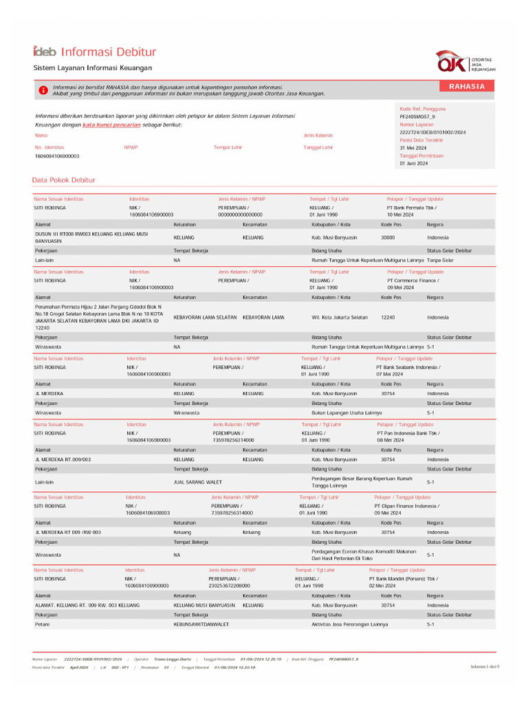 Pembersihan BI Checking - Siti R | PDF