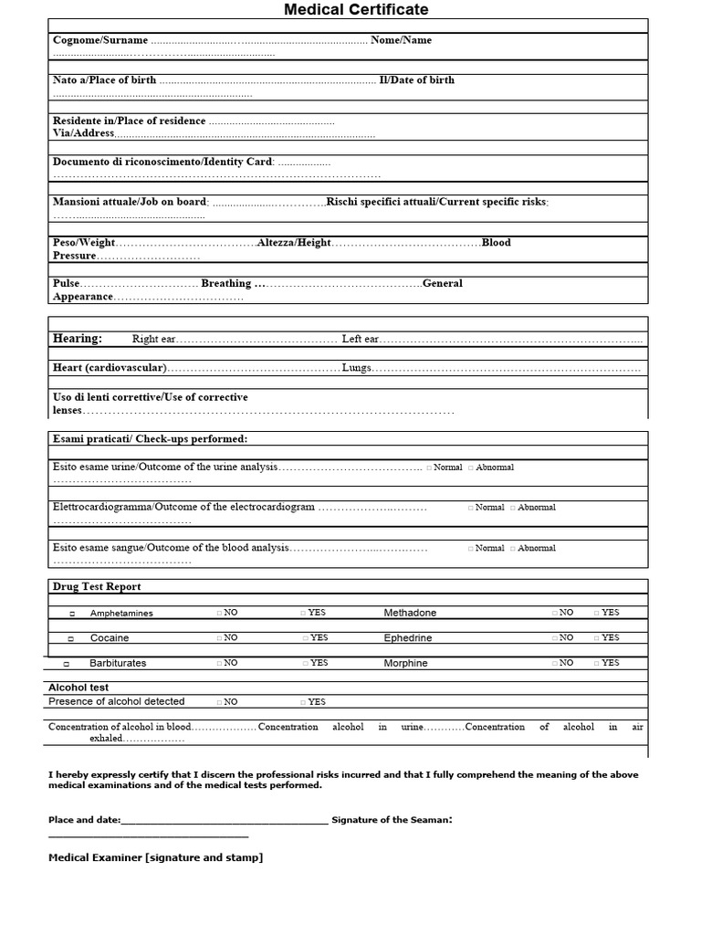 Italian Health Certificate | PDF