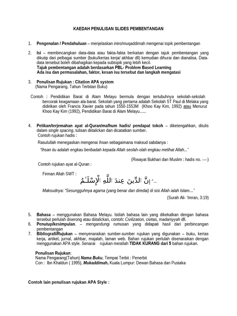 Kaedah Penulisan Slide Pembentangan & Rujukan | PDF