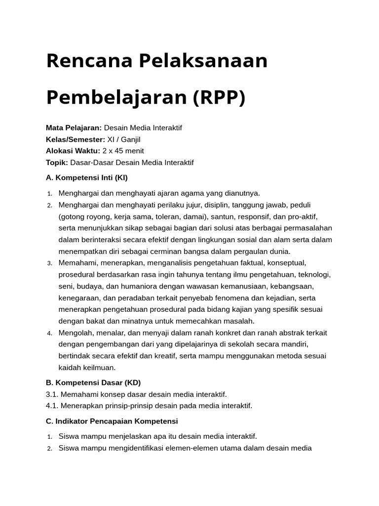 Buatkan RPP Mata Pelajaran Desain Media Interaktif - 20240823 - 064126 ...