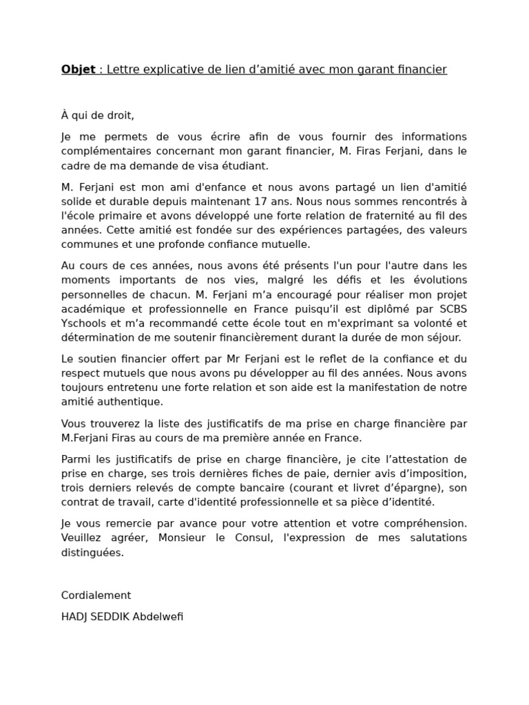 Lettre Explicative de Prise en Charge Financière | PDF