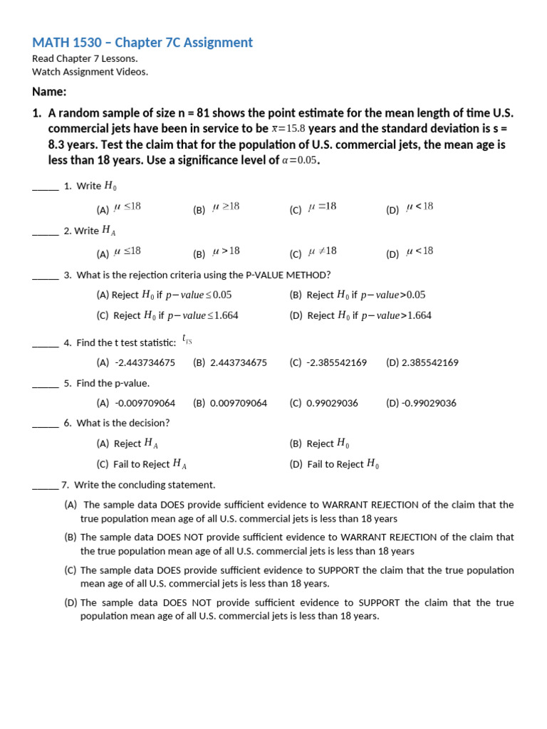 Chapter 7C Assignment | PDF