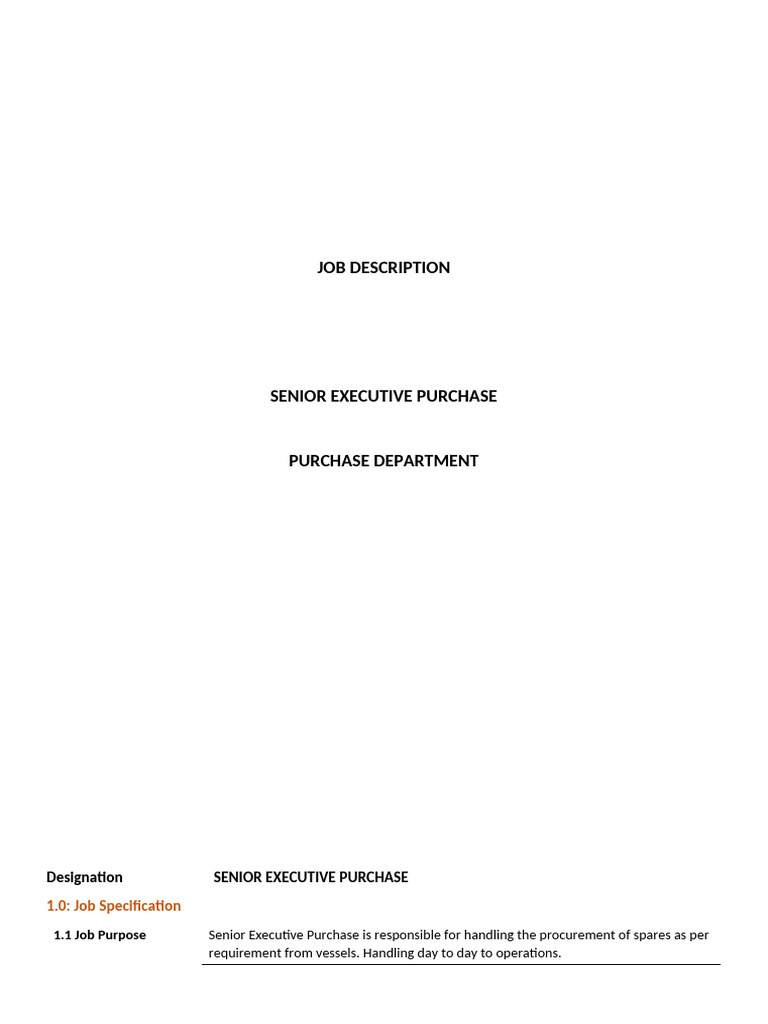 Senior Executive Purchase Job Description | PDF | Procurement | Career ...