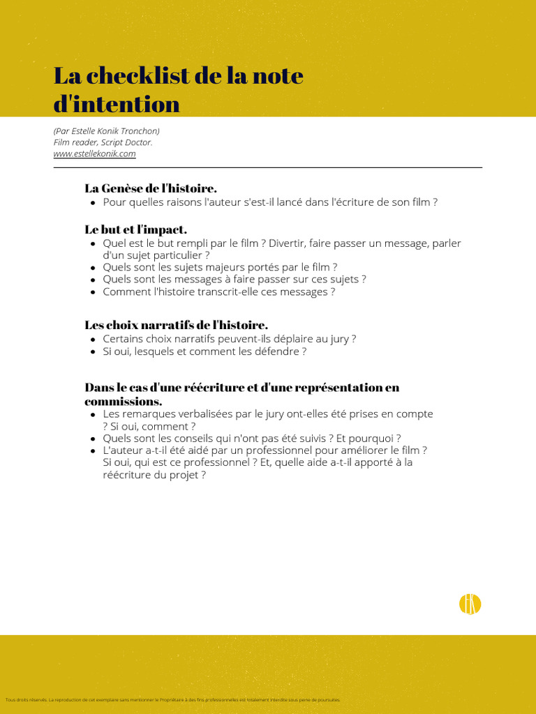 Note d'intention de scénario par Estelle Konik | PDF