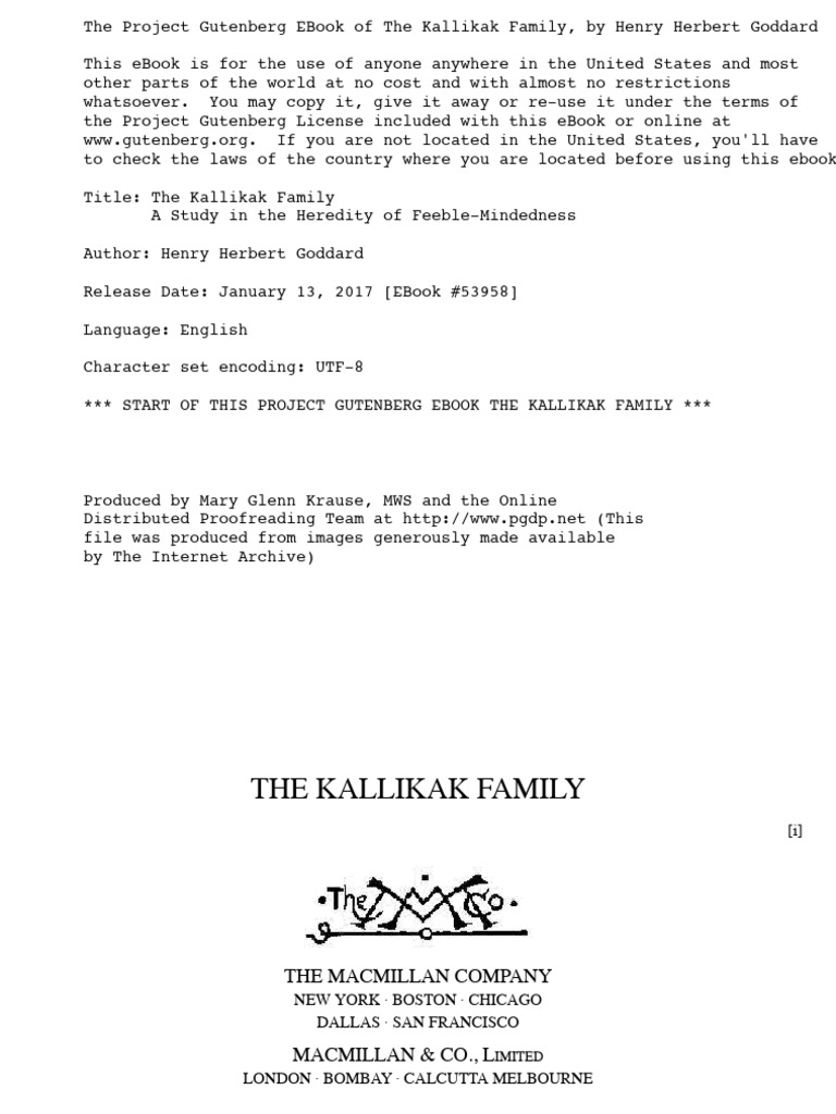 Goddard, The Kallikak Family | PDF | Project Gutenberg