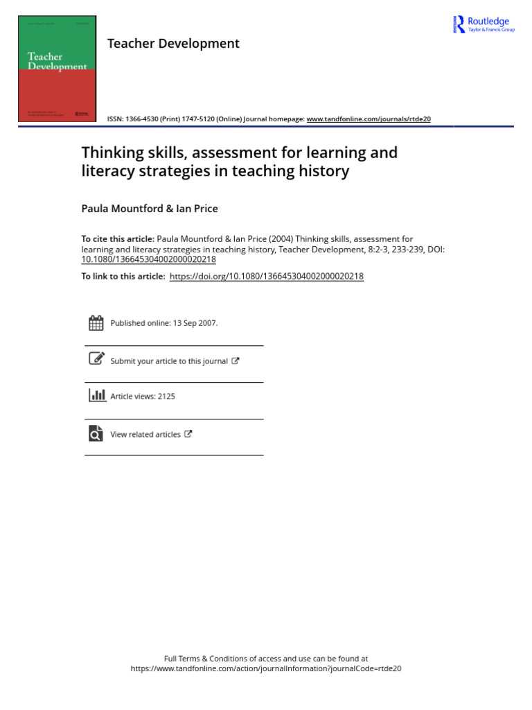 Thinking Skills Assessment For Learning and Literacy Strategies in ...
