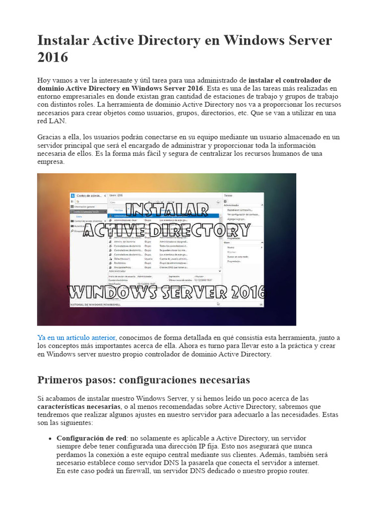 Instalar Active Directory en Windows Server 2016 | PDF | Red de ...