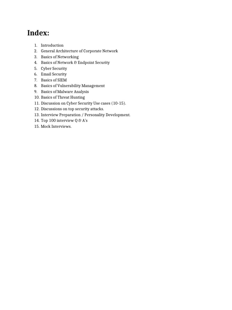 SOC Analyst (Cyber Security - B1) - Index | PDF
