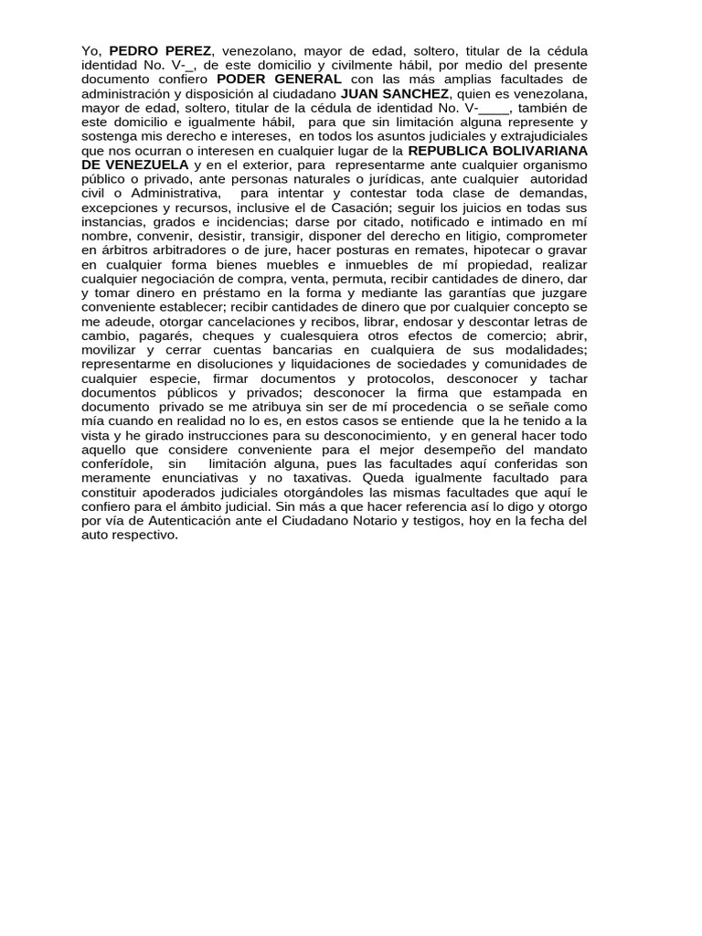 Poder General de Administración y Disposición - Poderdante - Soltero | PDF