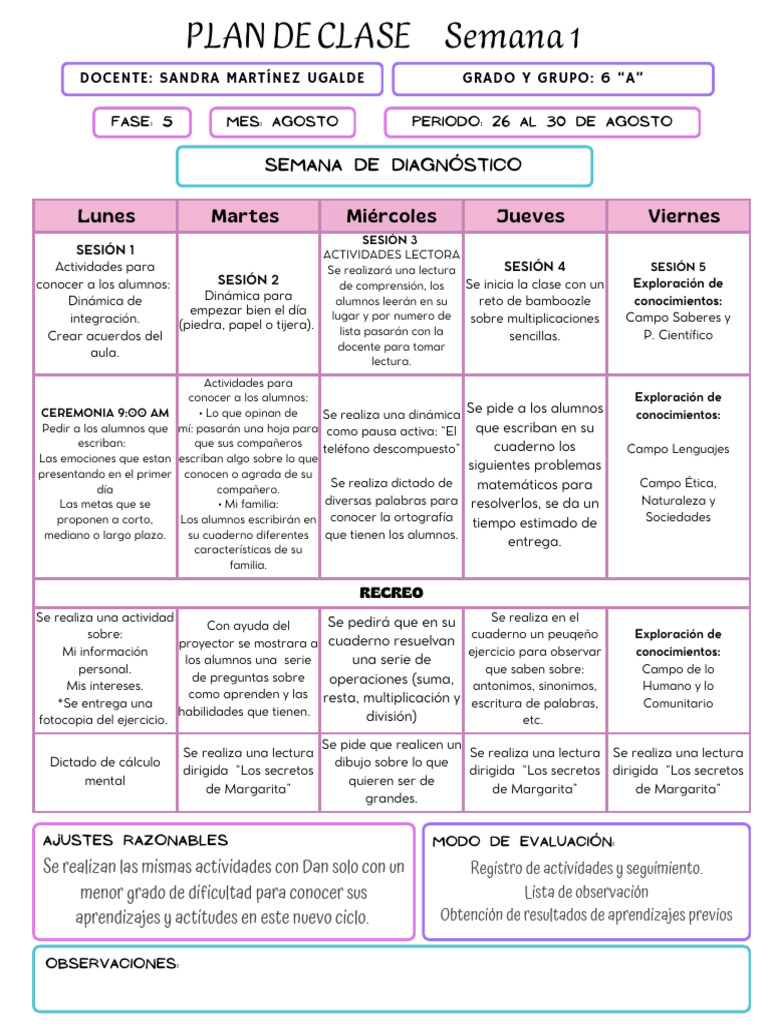 Plan de Clase Semana 1 | PDF