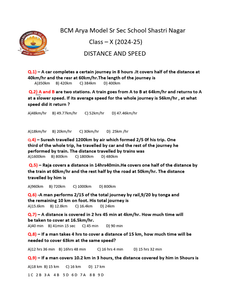 Distance Speed Assignment | PDF