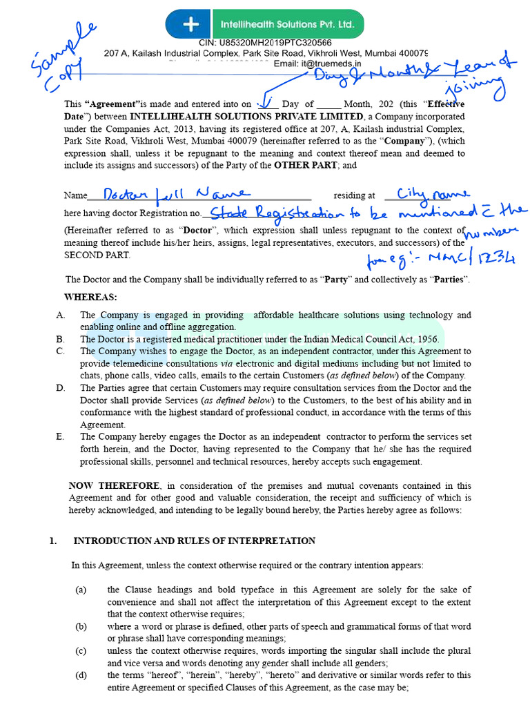 Doctor Agreement Sample | PDF