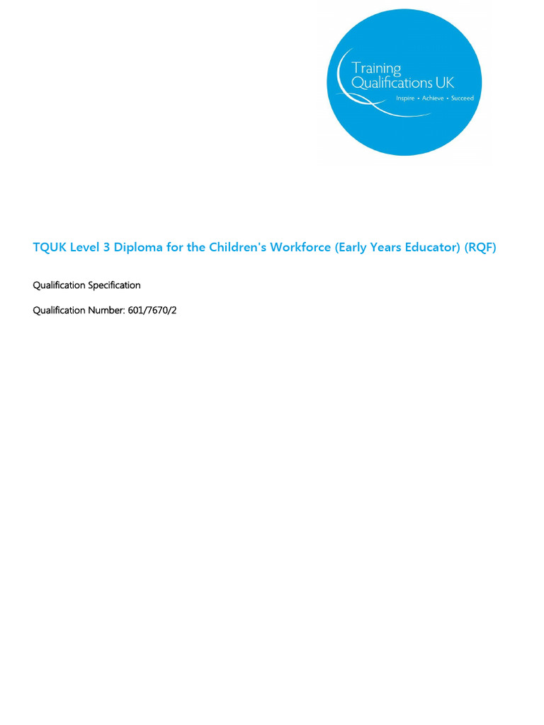 TQUK Level 3 Diploma For The Children's Workforce (Early Years Educator ...