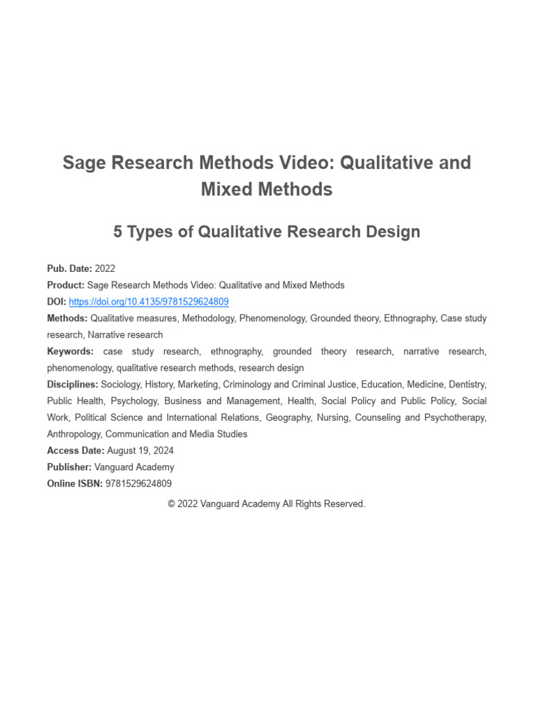 5 Types of Qualitative Research Design | PDF