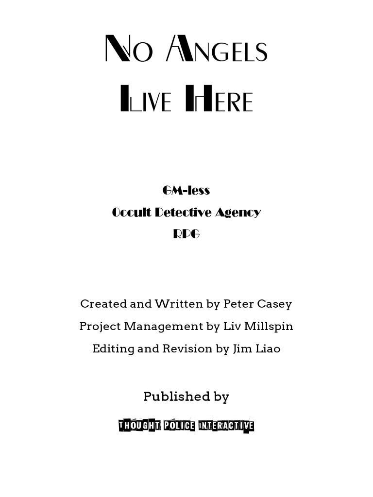 No Angels Live Here (GM-less Occult Detective Agency RPG) | PDF