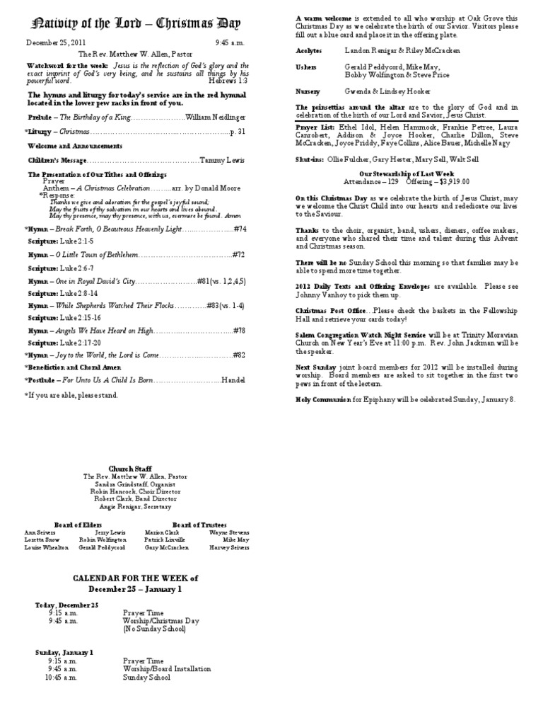 Nativity of The Lord Christmas Day Bulletin 122511 PDF Hymns