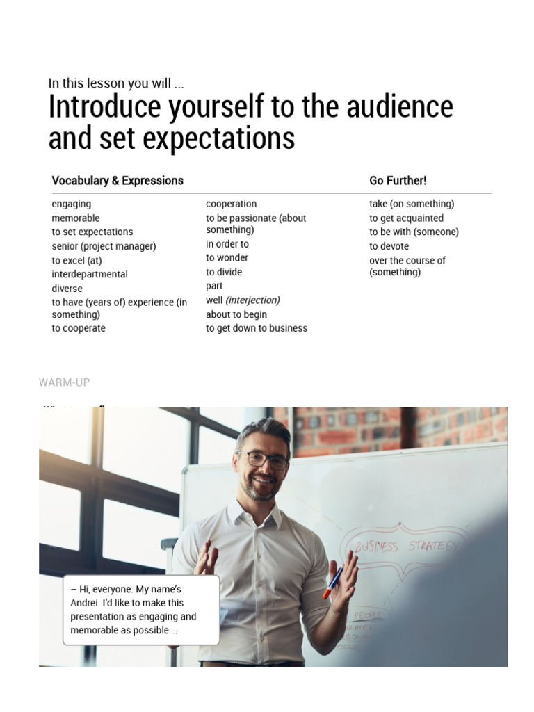 Introduce Yourself To The Audience and Set Expectations | PDF | Career ...