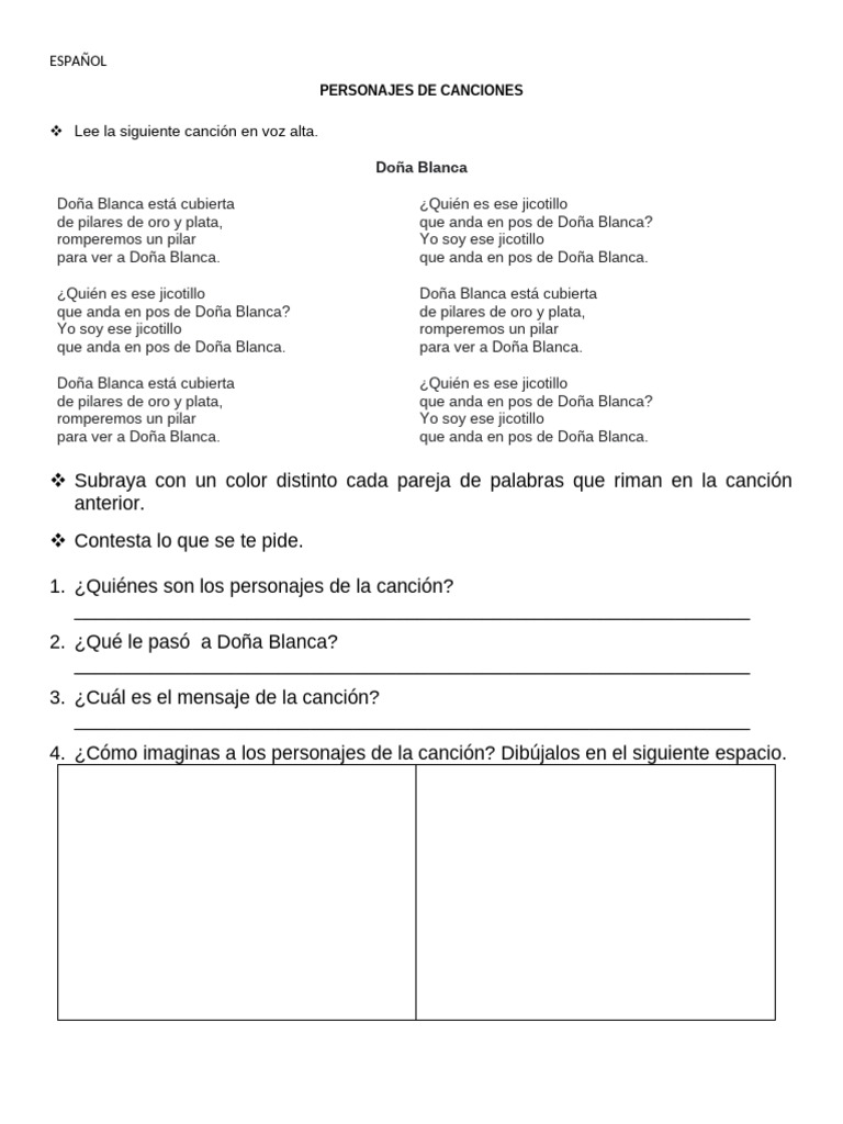 Actividades de Doña Blanca para Tercer Grado | PDF